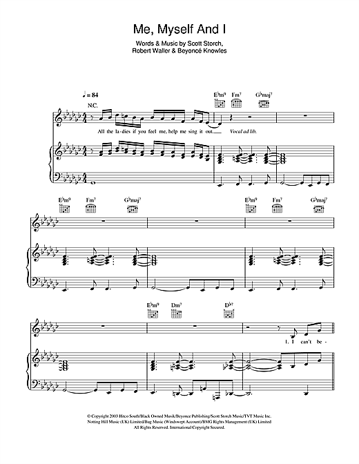 Beyoncé Me, Myself And I sheet music notes and chords. Download Printable PDF.