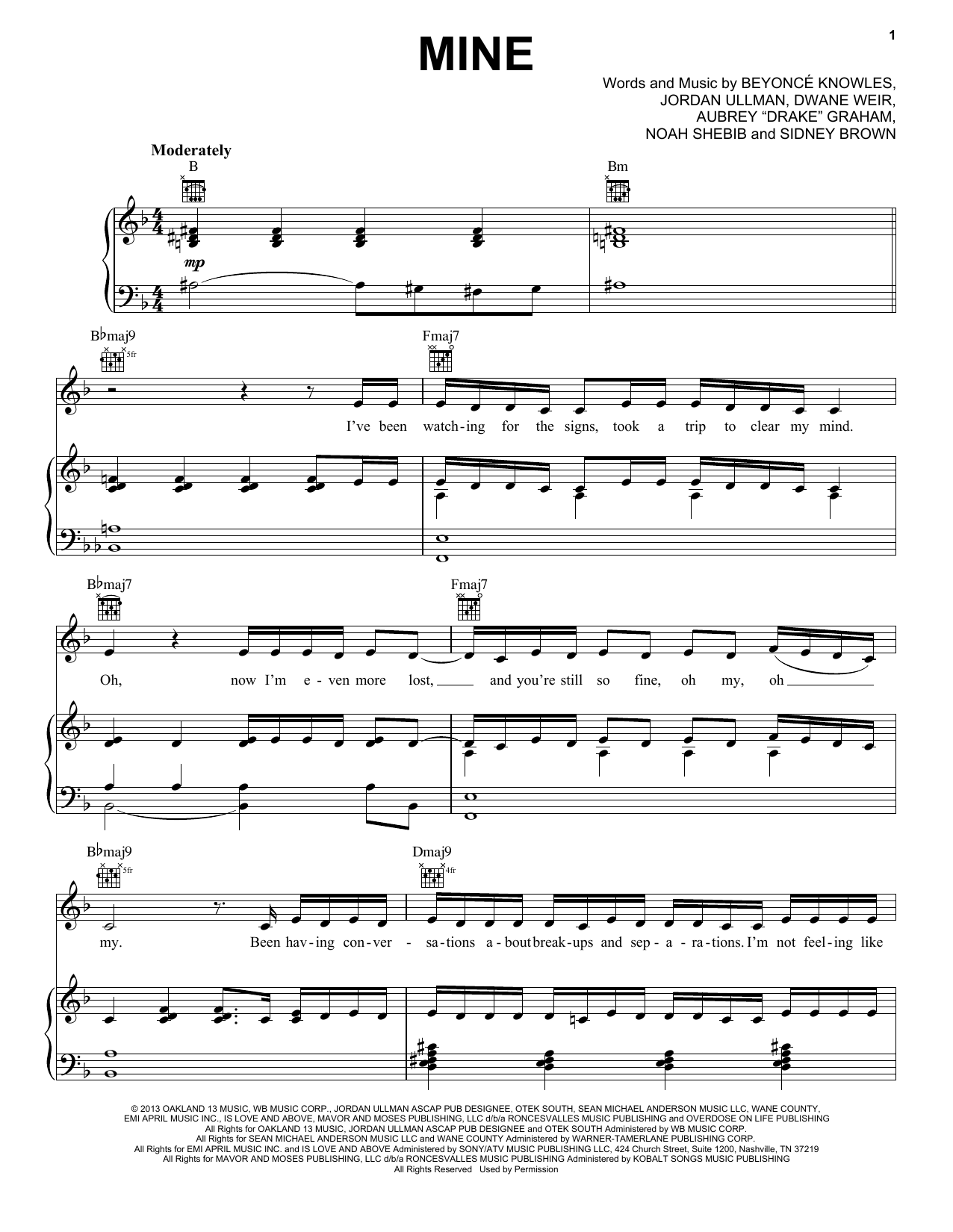 Beyoncé Mine sheet music notes and chords. Download Printable PDF.
