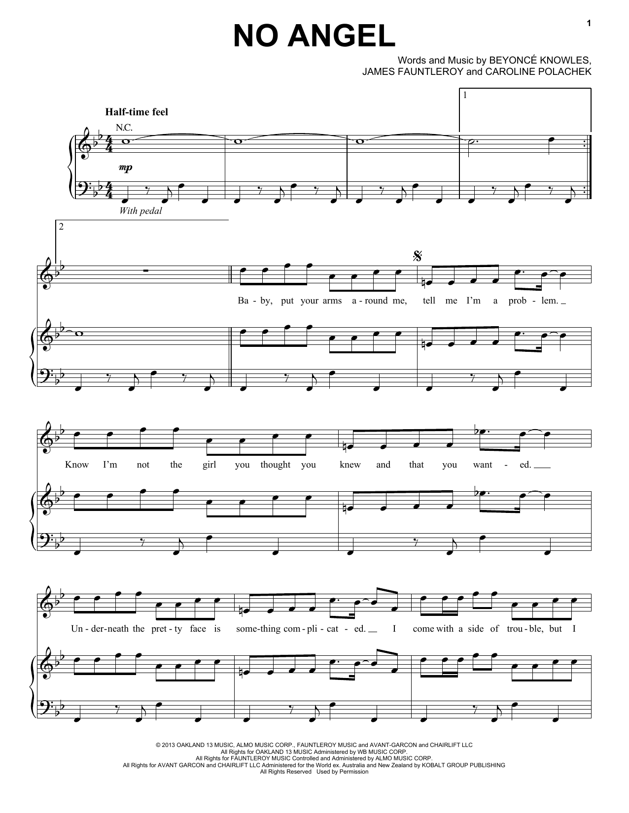Beyoncé No Angel sheet music notes and chords. Download Printable PDF.