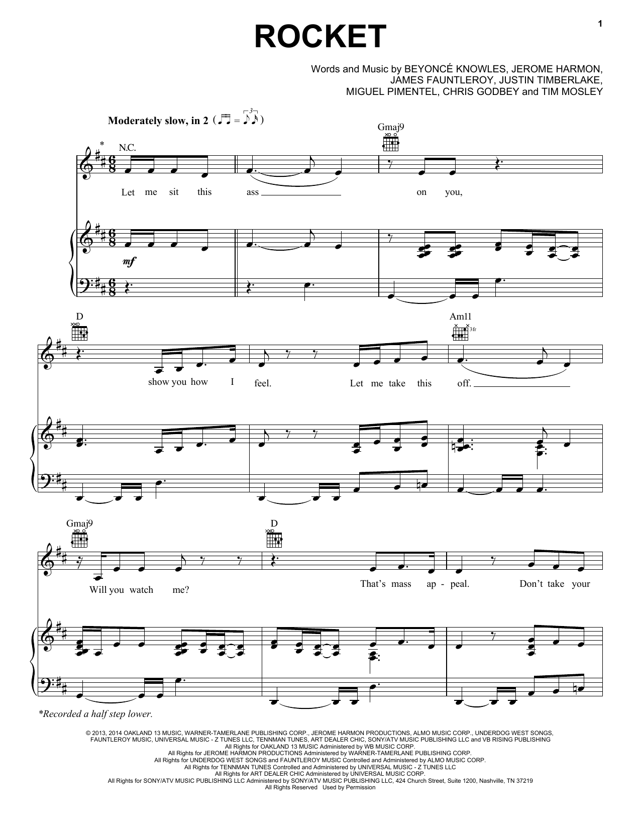 Beyoncé Rocket sheet music notes and chords. Download Printable PDF.