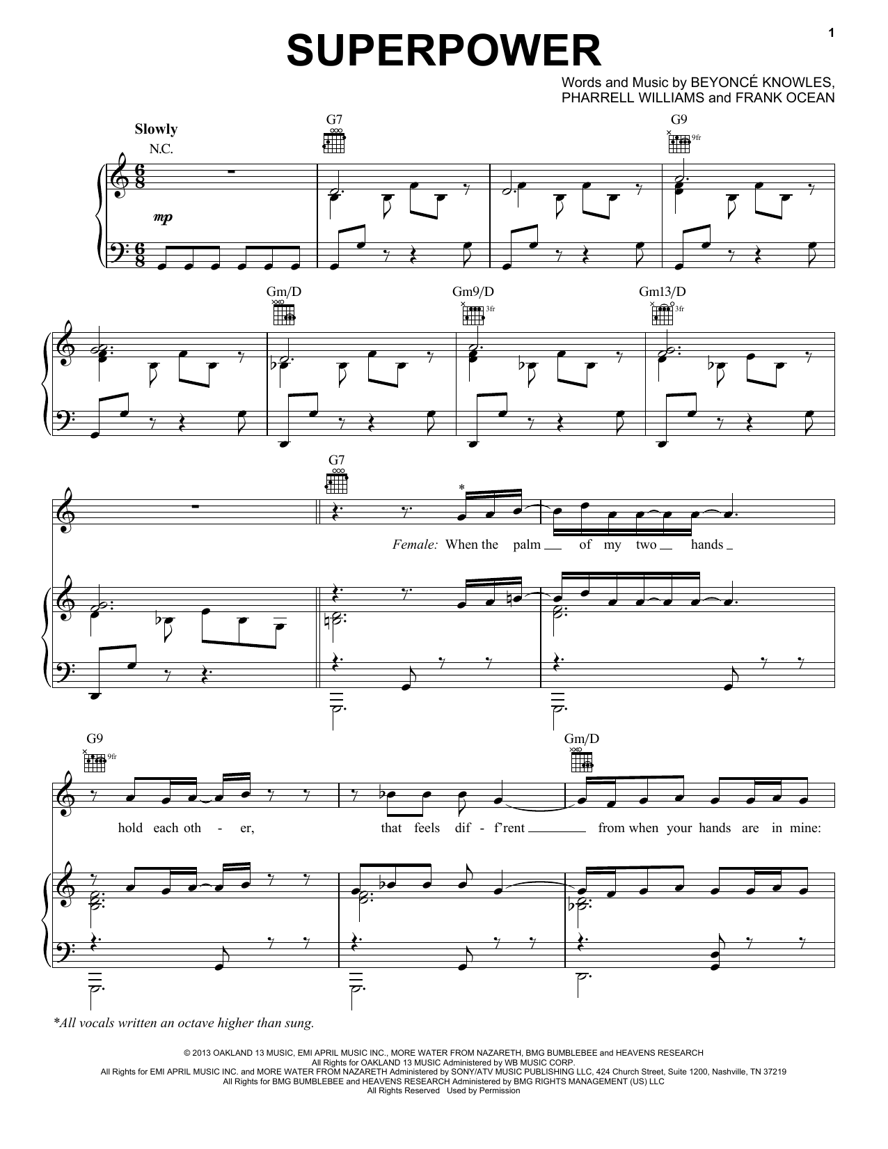 Beyoncé Superpower sheet music notes and chords. Download Printable PDF.