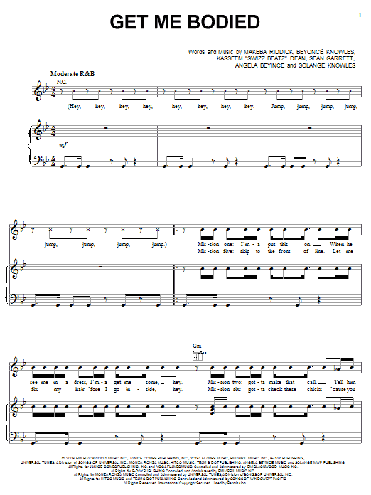 Beyoncé Get Me Bodied sheet music notes and chords. Download Printable PDF.