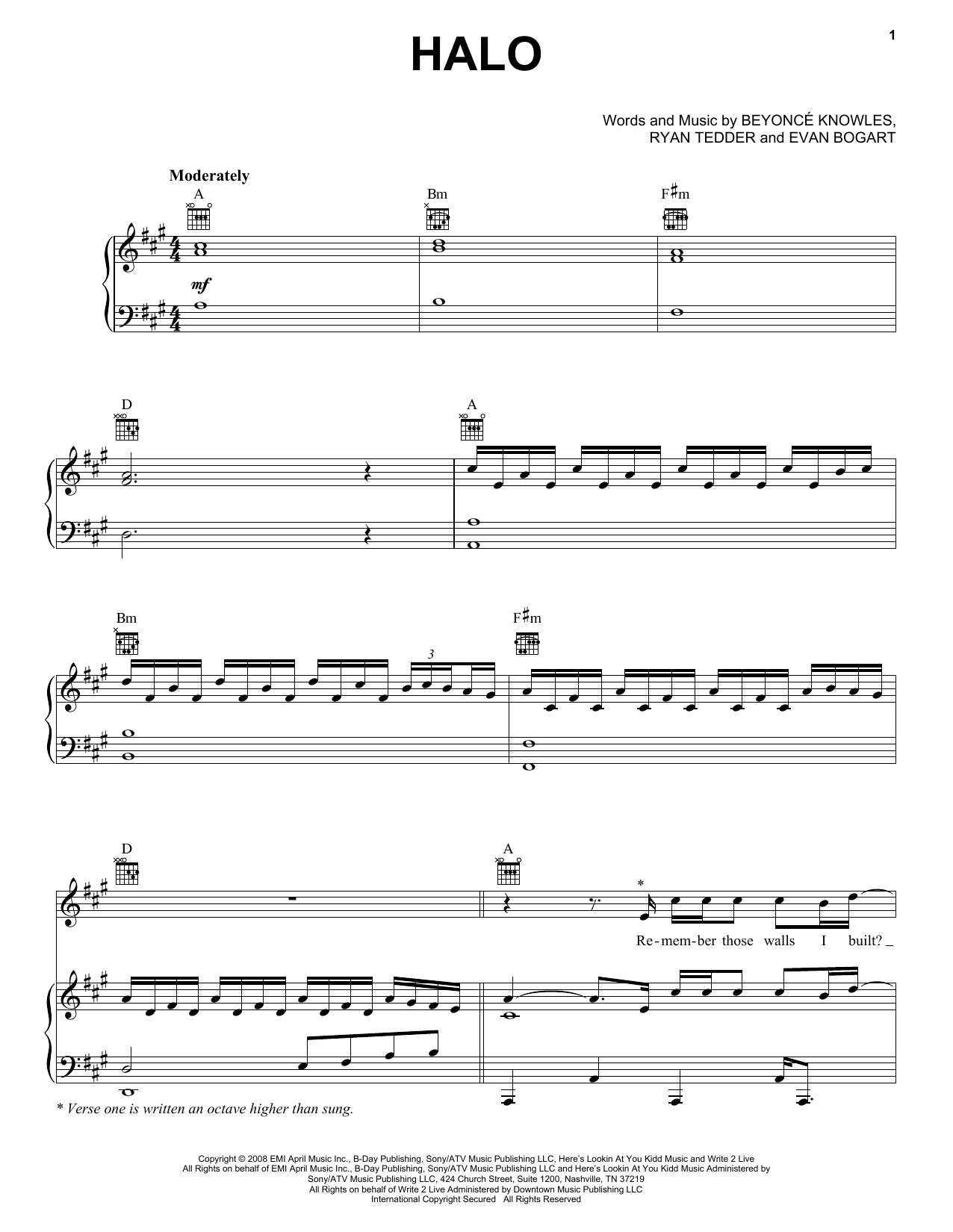 Cantina temor Comprimir Beyoncé "Halo" Sheet Music PDF Notes, Chords | R & B Score Piano Solo  Download Printable. SKU: 101890