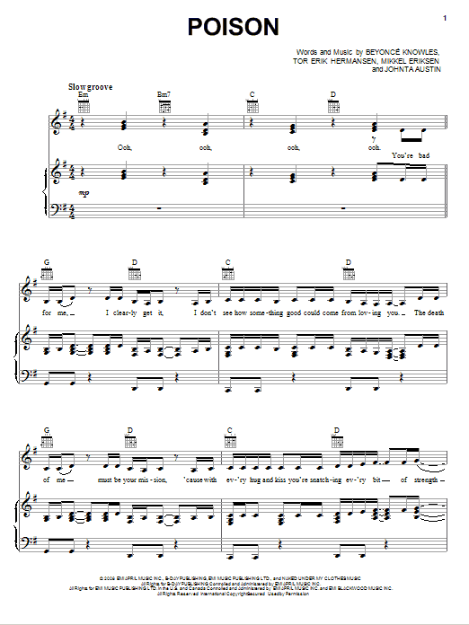 Beyoncé Poison sheet music notes and chords. Download Printable PDF.