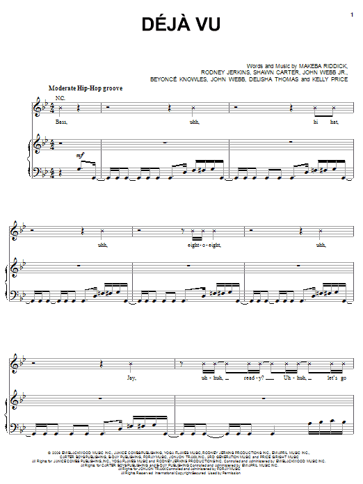 Beyoncé Deja Vu (feat. Jay-Z) sheet music notes and chords. Download Printable PDF.
