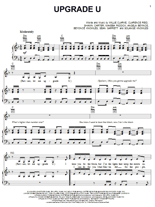 Beyoncé Upgrade U (feat. Jay-Z) sheet music notes and chords. Download Printable PDF.