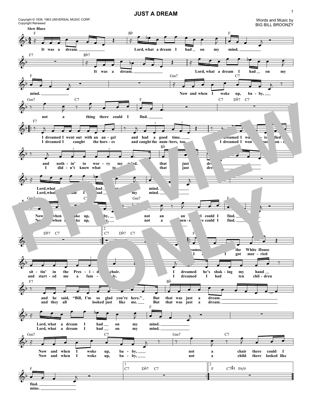 Big Bill Broonzy Just A Dream sheet music notes and chords arranged for Lead Sheet / Fake Book