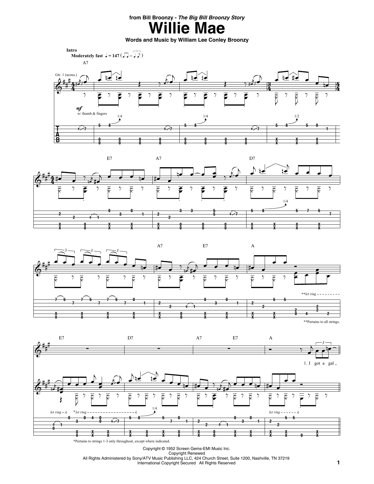 Big Bill Broonzy Willie Mae sheet music notes and chords. Download Printable PDF.