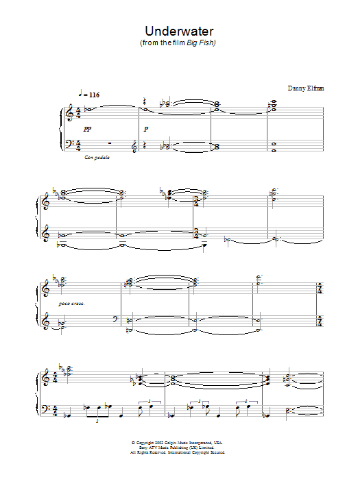 Danny Elfman Underwater (from Big Fish) sheet music notes and chords. Download Printable PDF.