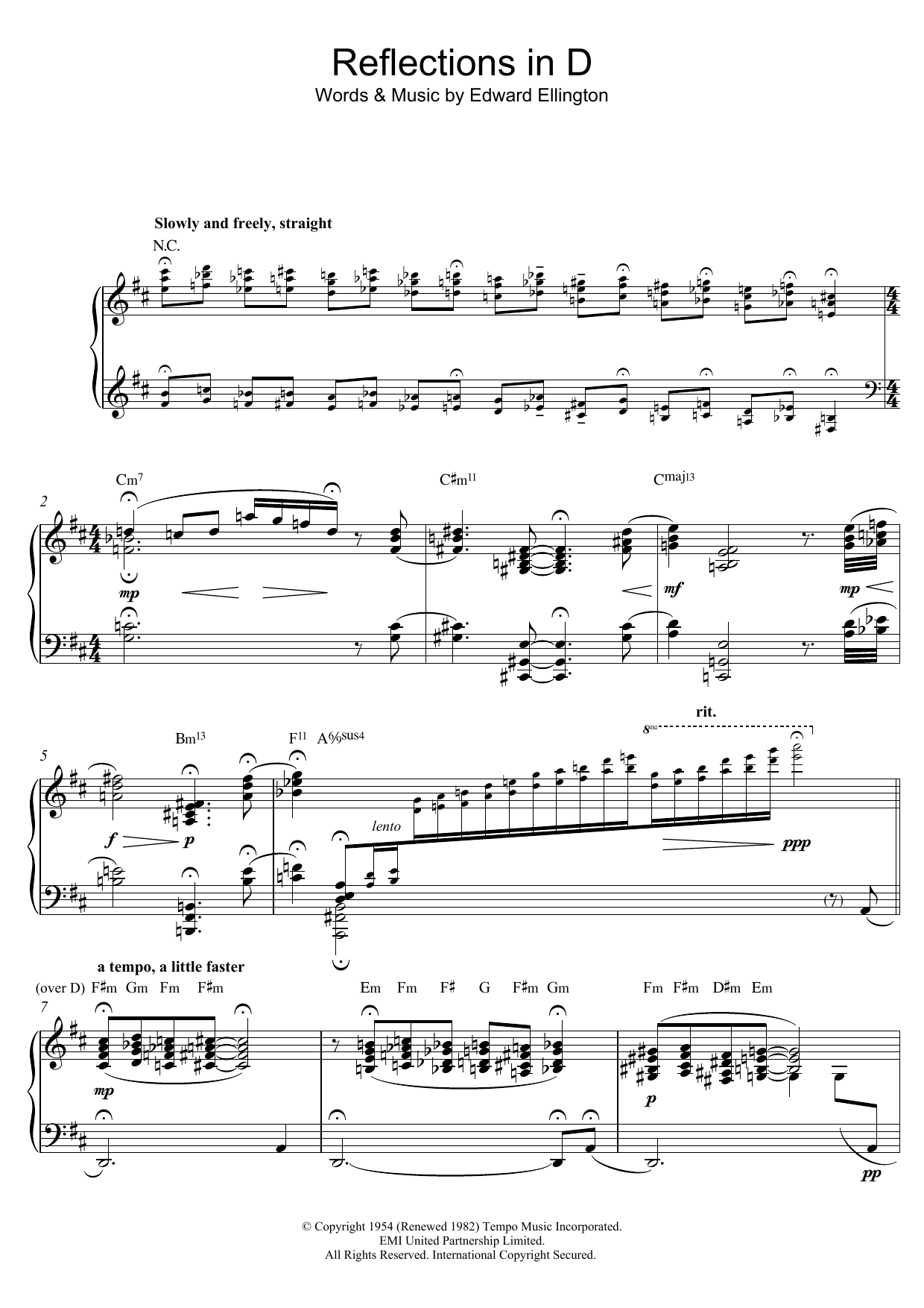 Bill Evans Reflections In D sheet music notes and chords. Download Printable PDF.