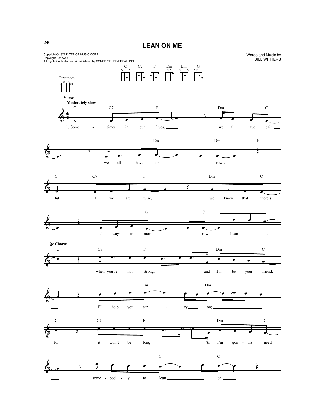 Bill Withers Lean On Me sheet music notes and chords. Download Printable PDF.