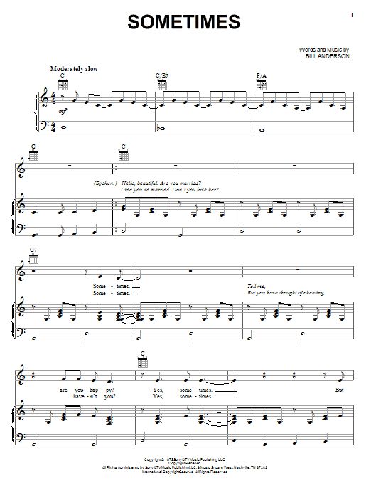 Bill Anderson & Mary Lou Turner Sometimes sheet music notes and chords. Download Printable PDF.