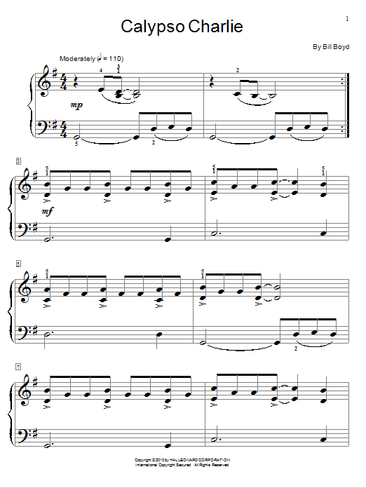 Bill Boyd Calypso Charlie sheet music notes and chords. Download Printable PDF.