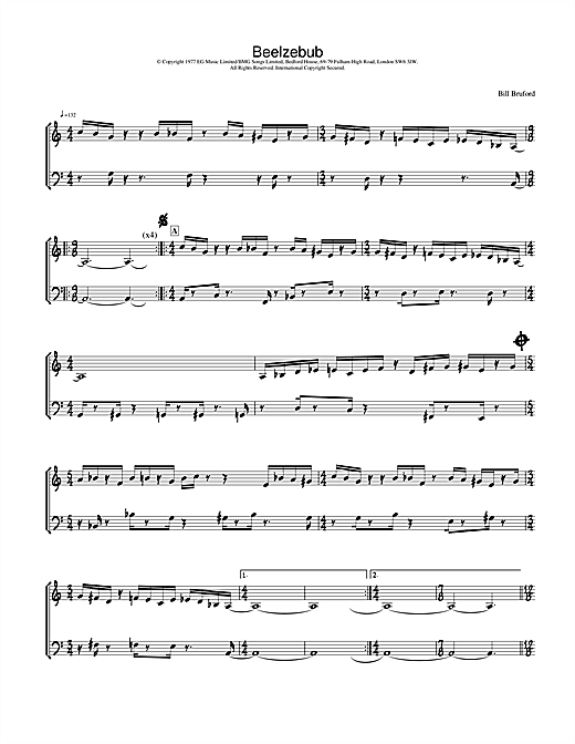 Bill Bruford Beelzebub sheet music notes and chords. Download Printable PDF.