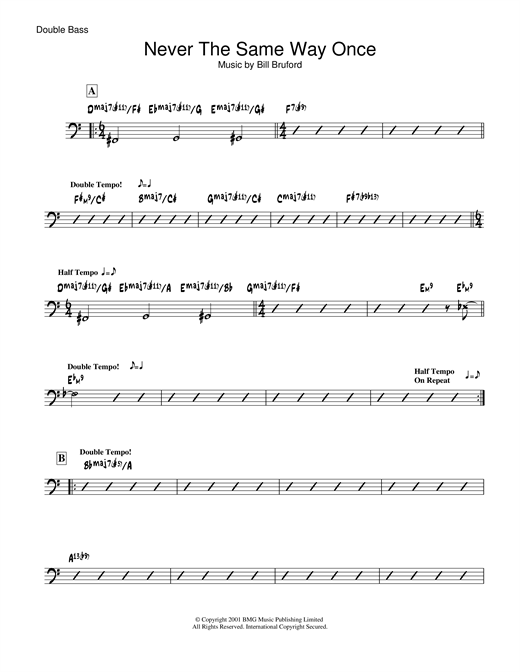 Bill Bruford Never The Same Way Once sheet music notes and chords. Download Printable PDF.