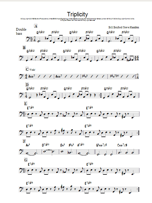 Bill Bruford Triplicity sheet music notes and chords. Download Printable PDF.