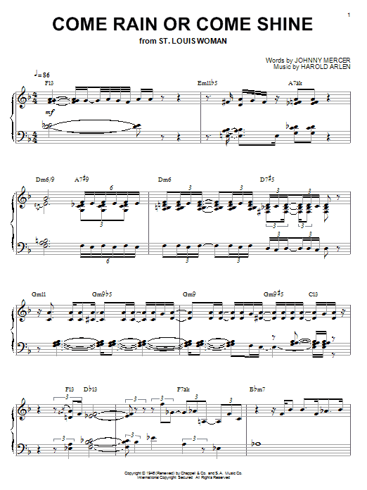 Bill Evans Come Rain Or Come Shine sheet music notes and chords. Download Printable PDF.