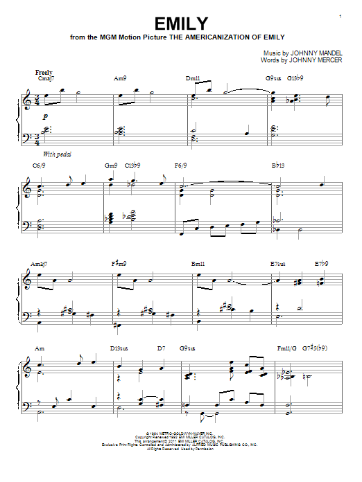 Bill Evans Emily sheet music notes and chords. Download Printable PDF.