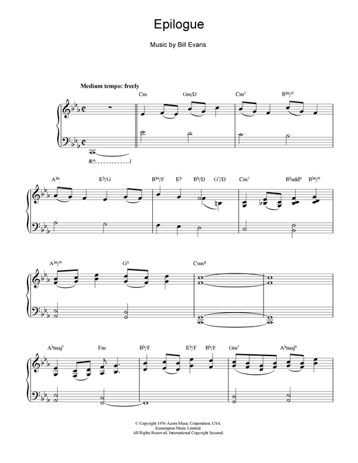 Preview Bill Evans Epilogue Jazz sheet music, notes and chords for Piano Solo, SKU: 15892 sheet music, piano notes, chords, guitar tabs, score, transpose, transcribe, how to play, guide, download, learn, tutorial, progression, song, artist, awards, billboard, mtv, vh1, tour, single, album, release
