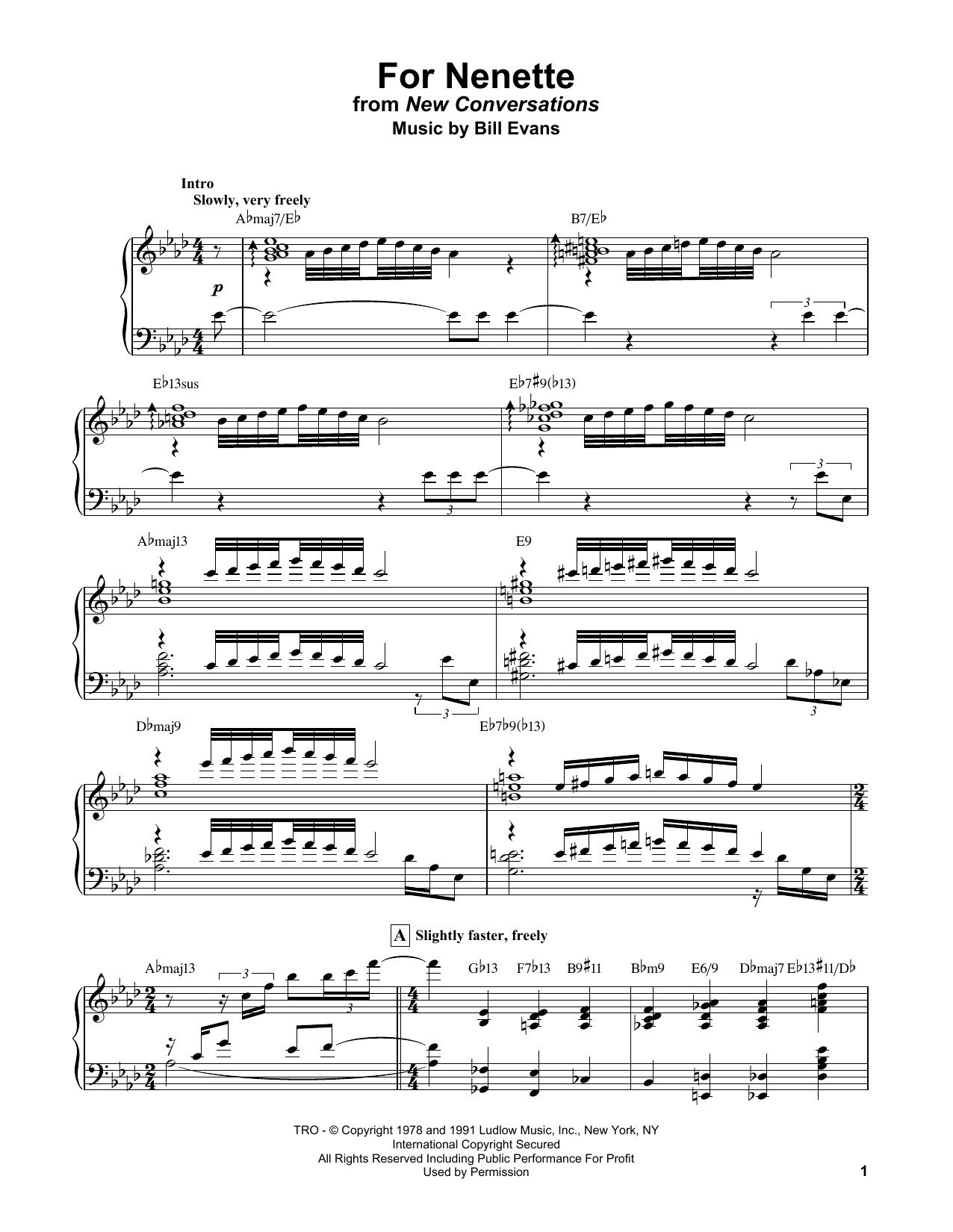 Learn to play Bill Evans For Nenette sheet music for Piano Solo in minutes. Bill Evans For Nenette sheet music notes and chords. Download Printable PDF.
