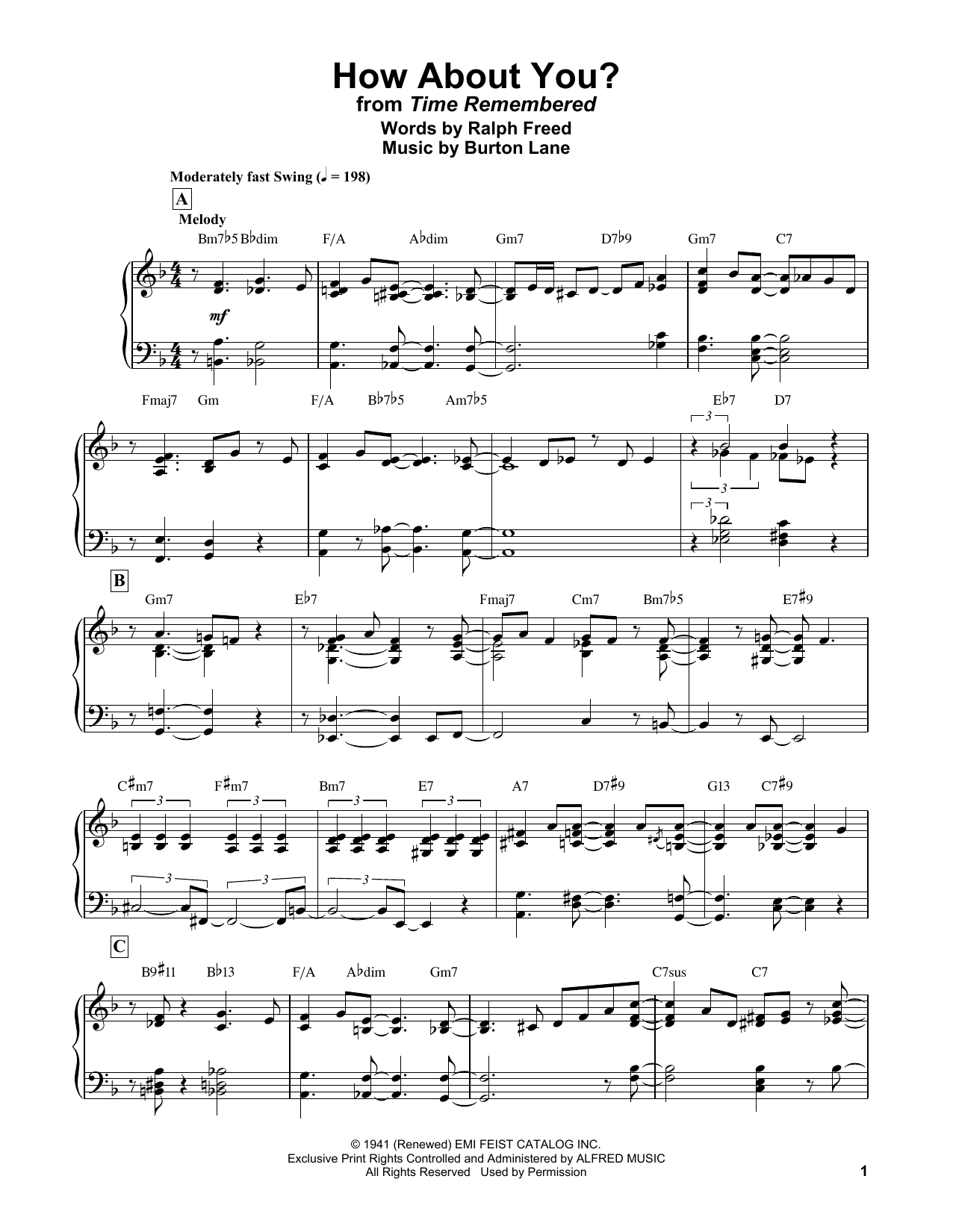 Learn to play Bill Evans How About You? sheet music for Piano Solo in minutes. Bill Evans How About You? sheet music notes and chords. Download Printable PDF.