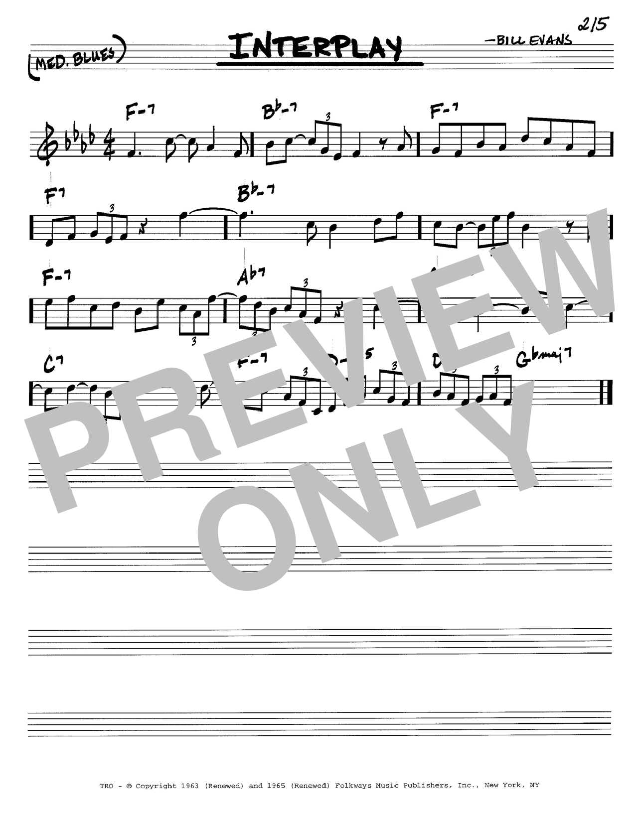 Learn to play Bill Evans Interplay sheet music for Real Book – Melody & Chords in minutes. Bill Evans Interplay sheet music notes and chords. Download Printable PDF.