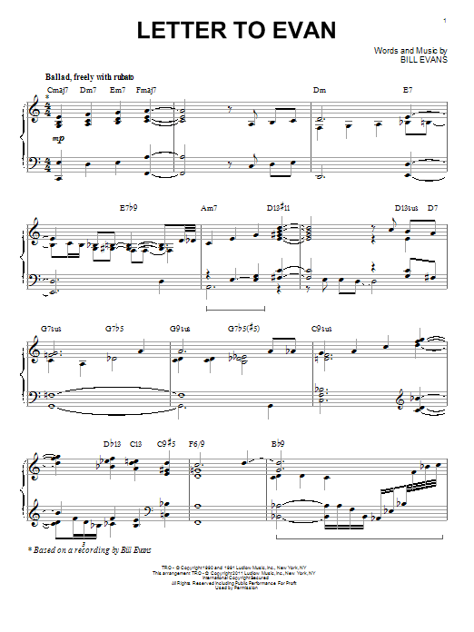 Learn to play Bill Evans Letter To Evan sheet music for Piano Solo in minutes. Bill Evans Letter To Evan sheet music notes and chords. Download Printable PDF.