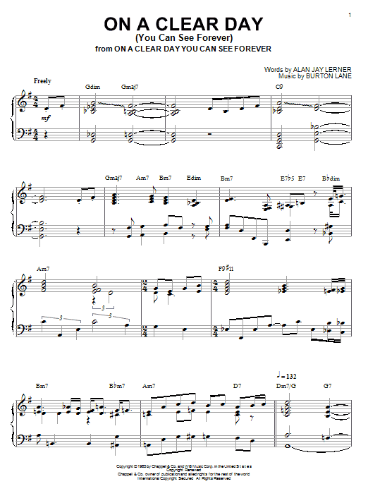 Learn to play Bill Evans On A Clear Day (You Can See Forever) sheet music for Piano Solo in minutes. Bill Evans On A Clear Day (You Can See Forever) sheet music notes and chords. Download Printable PDF.