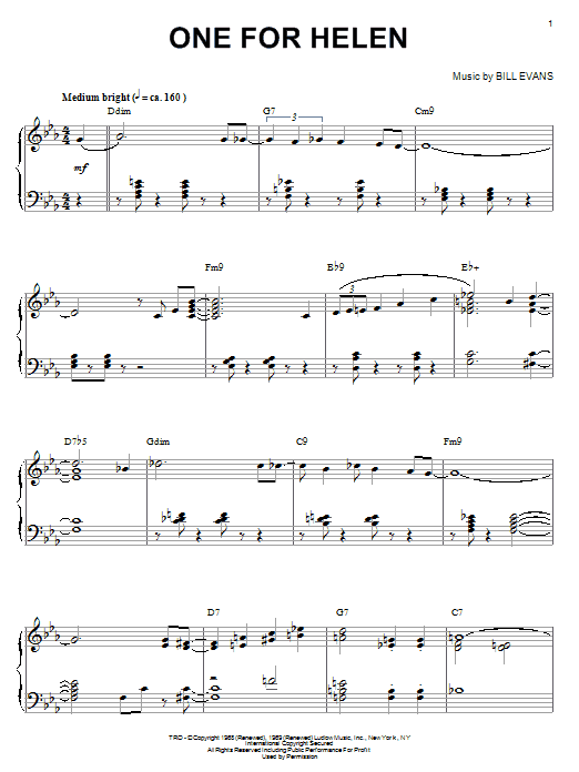 Learn to play Bill Evans One For Helen sheet music for Real Book – Melody & Chords in minutes. Bill Evans One For Helen sheet music notes and chords. Download Printable PDF.