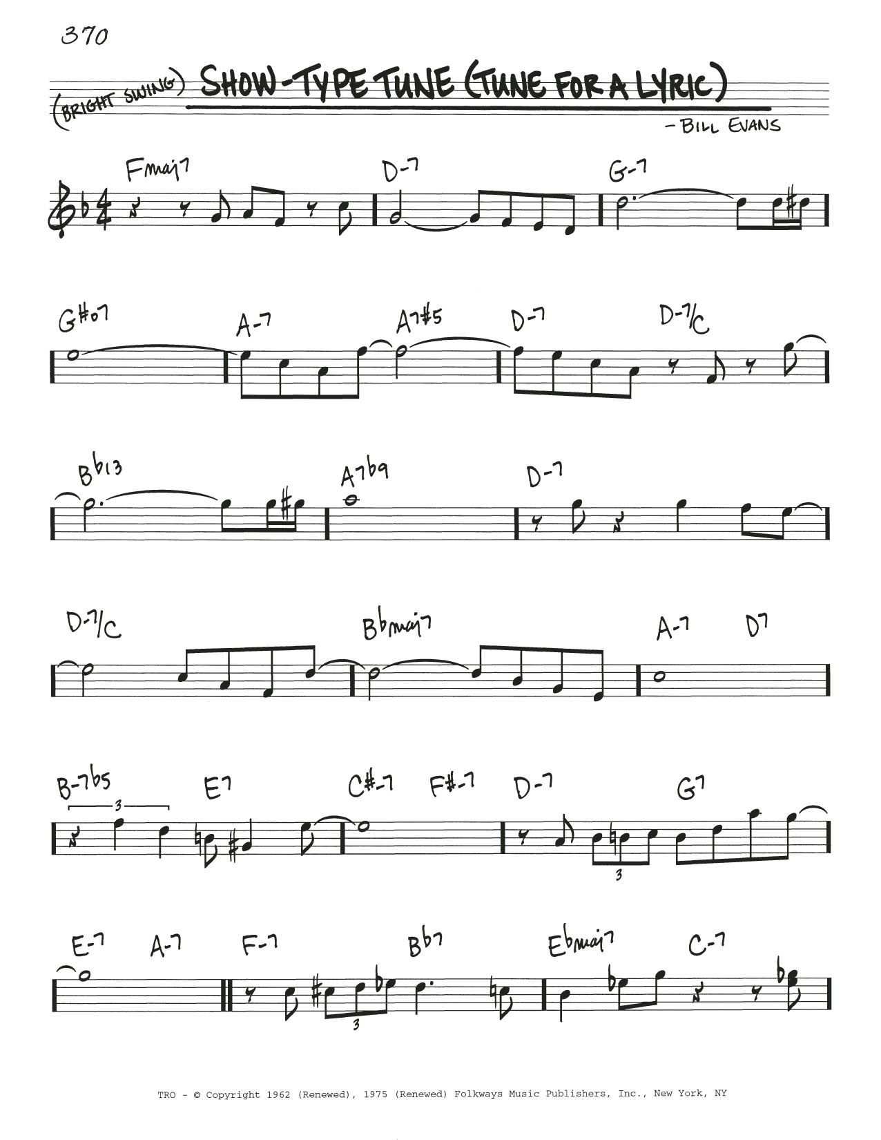 Bill Evans Show Type Tune Tune For A Lyric Sheet Music Notes Chords Download Printable Pdf 457102 Score