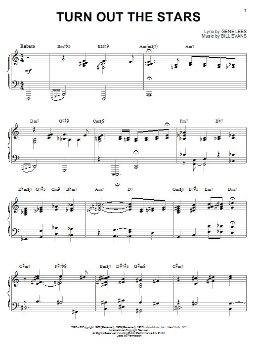 Learn to play Bill Evans Turn Out The Stars sheet music for Real Book – Melody & Chords in minutes. Bill Evans Turn Out The Stars sheet music notes and chords. Download Printable PDF.