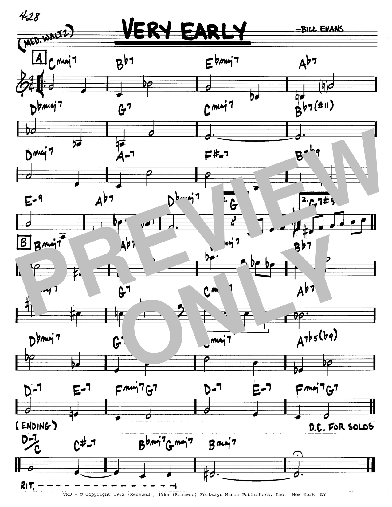 Learn to play Bill Evans Very Early sheet music for Real Book – Melody & Chords in minutes. Bill Evans Very Early sheet music notes and chords. Download Printable PDF.