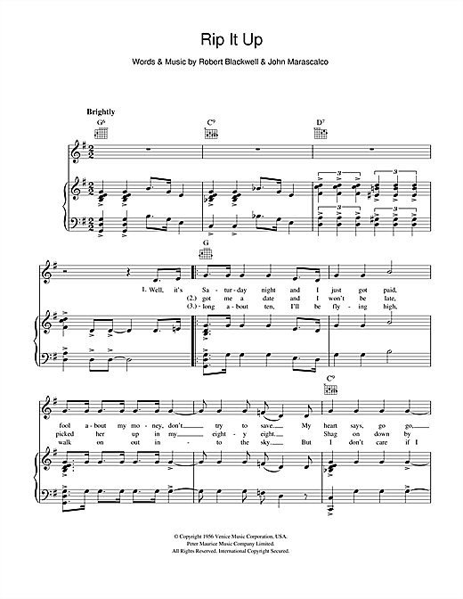 Learn to play Bill Haley Rip It Up sheet music for Piano, Vocal & Guitar (Right-Hand Melody) in minutes. Price: 7.8900$ Bill Haley Rip It Up sheet music notes and chords. Download Printable PDF.