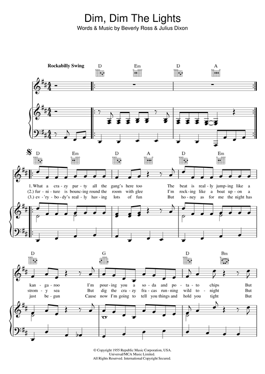 Bill Haley & His Comets Dim, Dim The Lights sheet music notes and chords. Download Printable PDF.