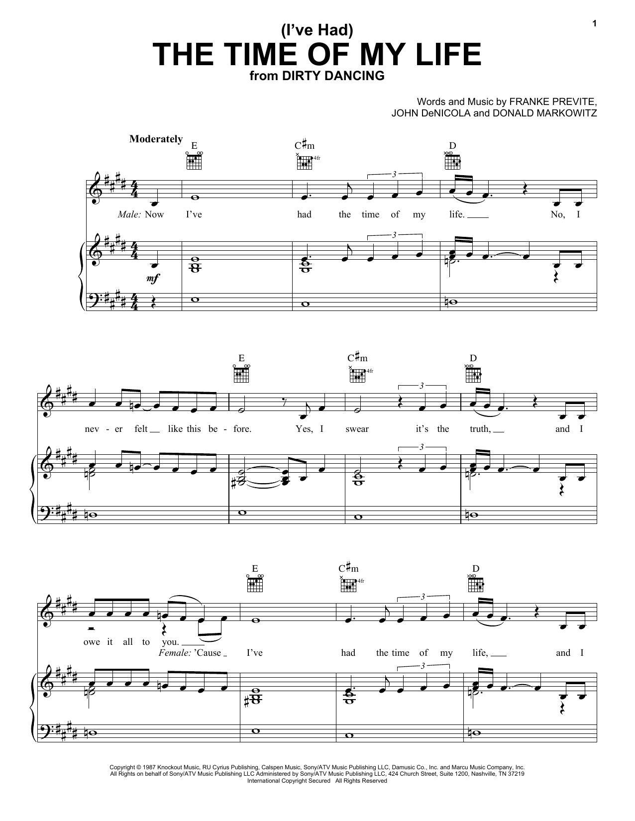 Bill Medley & Jennifer Warnes (I've Had) The Time Of My Life sheet music notes and chords. Download Printable PDF.