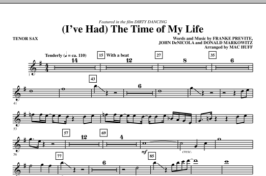 Bill Medley & Jennifer Warnes (I've Had) The Time Of My Life (arr. Mac Huff) - Tenor Sax sheet music notes and chords. Download Printable PDF.