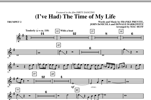 Learn to play Bill Medley & Jennifer Warnes (I've Had) The Time Of My Life (arr. Mac Huff) - Trumpet 2 sheet music for Choir Instrumental Pak in minutes. Bill Medley & Jennifer Warnes (I've Had) The Time Of My Life (arr. Mac Huff) - Trumpet 2 sheet music notes and chords. Download Printable PDF.