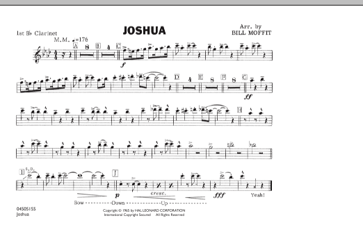 Learn to play Bill Moffit Joshua - 1st Bb Clarinet sheet music for Marching Band in minutes. Bill Moffit Joshua - 1st Bb Clarinet sheet music notes and chords. Download Printable PDF.