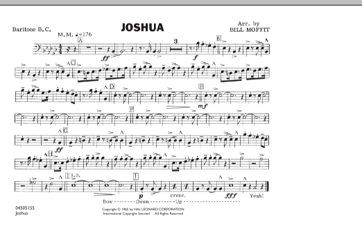 Learn to play Bill Moffit Joshua - Baritone B.C. sheet music for Marching Band in minutes. Bill Moffit Joshua - Baritone B.C. sheet music notes and chords. Download Printable PDF.