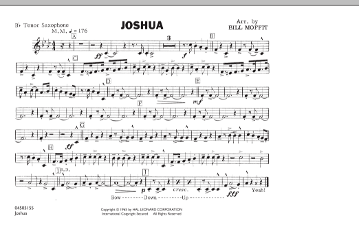 Learn to play Bill Moffit Joshua - Bb Tenor Saxophone sheet music for Marching Band in minutes. Bill Moffit Joshua - Bb Tenor Saxophone sheet music notes and chords. Download Printable PDF.