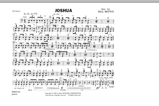 Learn to play Bill Moffit Joshua - Drums sheet music for Marching Band in minutes. Bill Moffit Joshua - Drums sheet music notes and chords. Download Printable PDF.