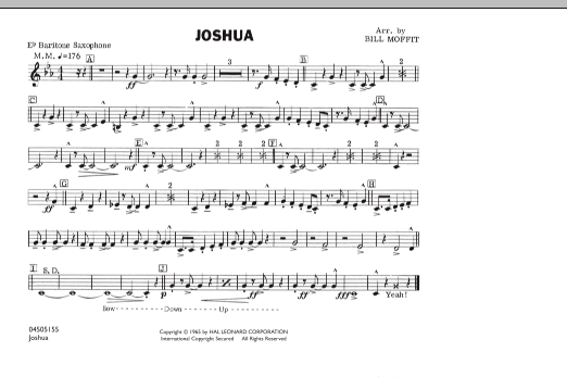 Learn to play Bill Moffit Joshua - Eb Baritone Sax sheet music for Marching Band in minutes. Bill Moffit Joshua - Eb Baritone Sax sheet music notes and chords. Download Printable PDF.