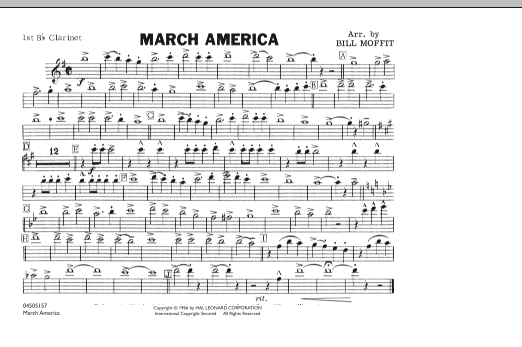 Learn to play Bill Moffit March America - 1st Bb Clarinet sheet music for Marching Band in minutes. Bill Moffit March America - 1st Bb Clarinet sheet music notes and chords. Download Printable PDF.