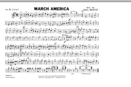 Preview Bill Moffit March America - 1st Bb Cornet Patriotic sheet music, notes and chords for Marching Band, SKU: 282820 sheet music, piano notes, chords, guitar tabs, score, transpose, transcribe, how to play, guide, download, learn, tutorial, progression, song, artist, awards, billboard, mtv, vh1, tour, single, album, release
