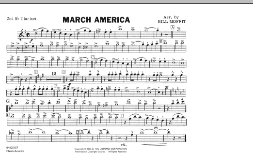 Learn to play Bill Moffit March America - 2nd Bb Clarinet sheet music for Marching Band in minutes. Bill Moffit March America - 2nd Bb Clarinet sheet music notes and chords. Download Printable PDF.
