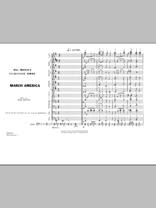 Learn to play Bill Moffit March America - Conductor Score (Full Score) sheet music for Marching Band in minutes. Bill Moffit March America - Conductor Score (Full Score) sheet music notes and chords. Download Printable PDF.