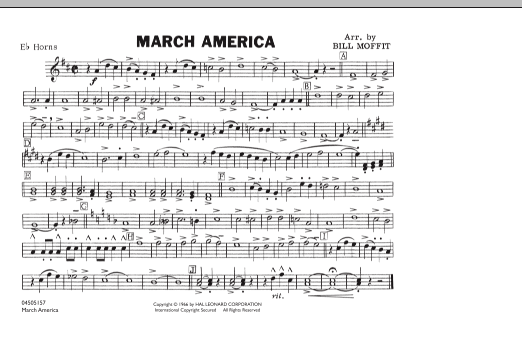 Learn to play Bill Moffit March America - Eb Horn sheet music for Marching Band in minutes. Bill Moffit March America - Eb Horn sheet music notes and chords. Download Printable PDF.