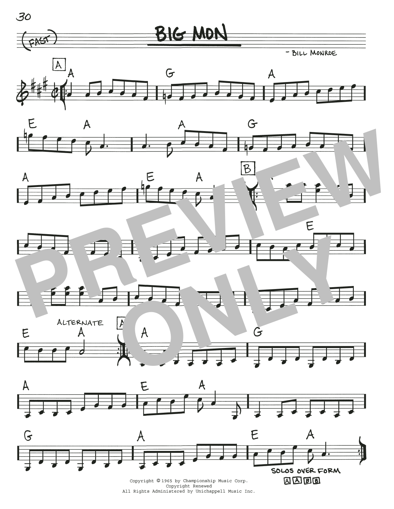 Bill Monroe Big Mon sheet music notes and chords. Download Printable PDF.