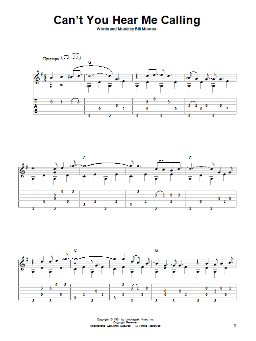 Learn to play Bill Monroe Can't You Hear Me Callin' sheet music for Guitar Tab in minutes. Bill Monroe Can't You Hear Me Callin' sheet music notes and chords. Download Printable PDF.