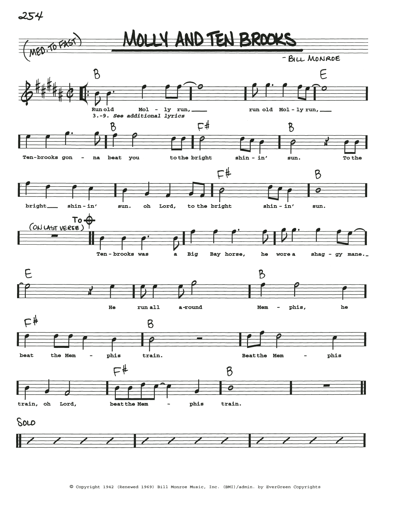 Bill Monroe Molly And Tenbrooks sheet music notes and chords. Download Printable PDF.